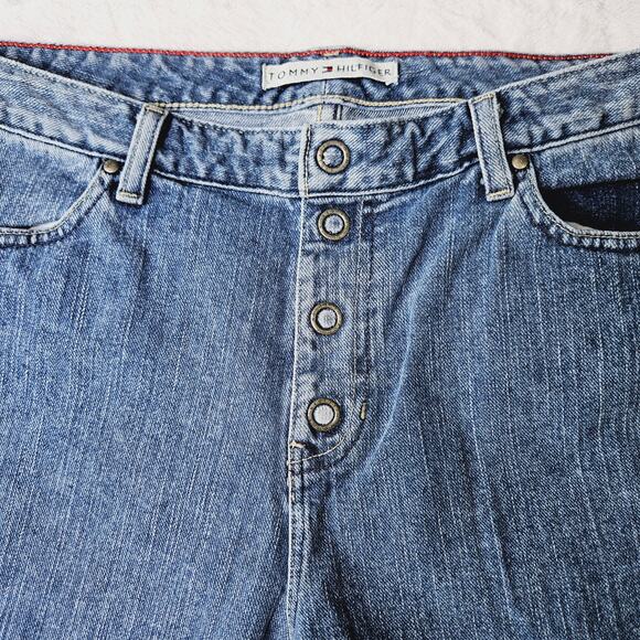 Vintage Y2K Tommy Hilfiger Button Fly Denim Jeans Cropped Short Capri Size 14 - Picture 9 of 16
